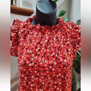 Who What Wear Dress Red Floral Casual Ruffle Sleeveless Knee Length Women’s XL